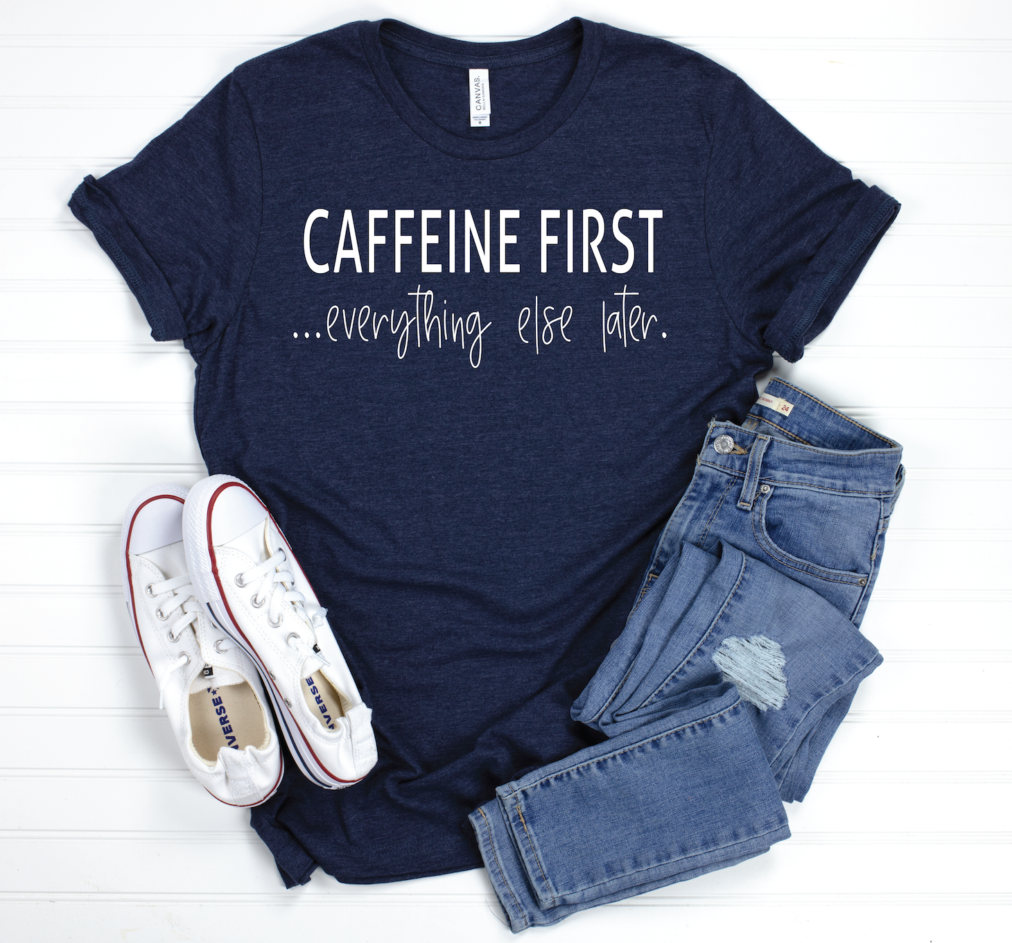 PREORDER Caffeine First [Heather Midnight Navy Crewneck]